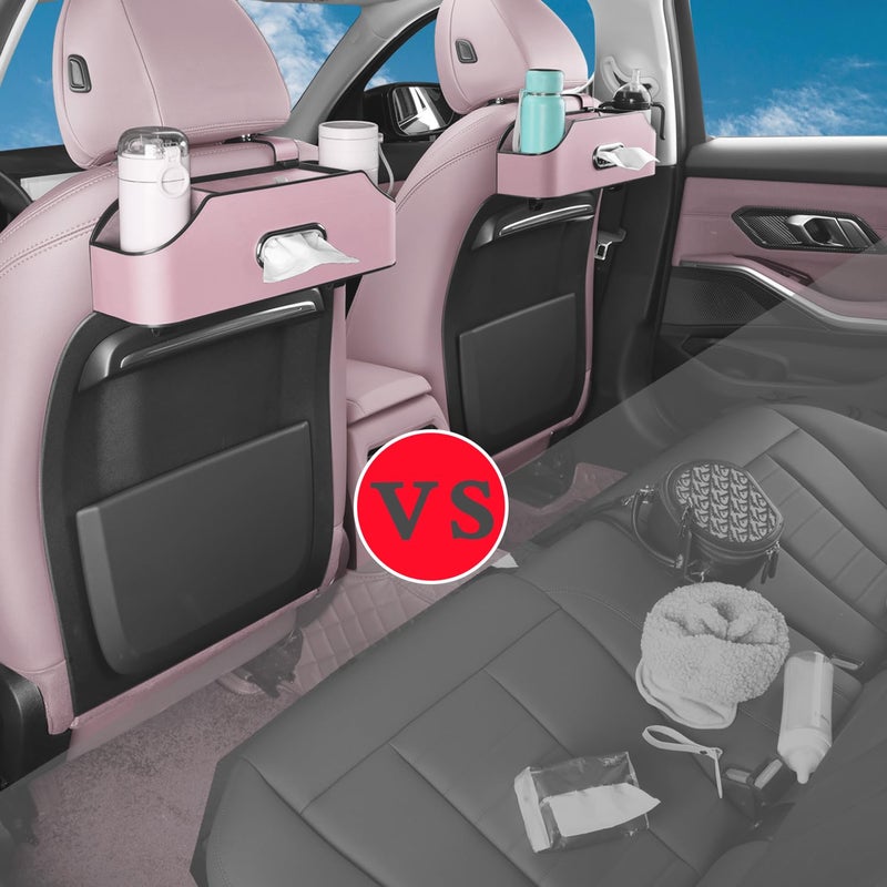 HOLDCY Car Back Seat Organizer with 2 Drink Cup Holder - Tissue Box and Storage Box Hook - Multi-functional Storage - Great for Kids and Travel (Pink) - Image 3